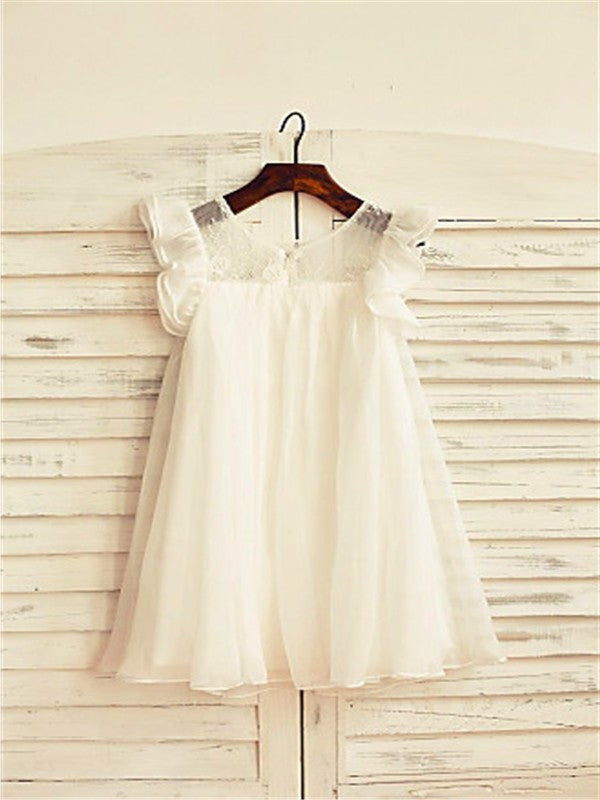 A-line/Princess Chiffon Scoop Tea-Length Sleeves Lace Short Flower Girl Dresses