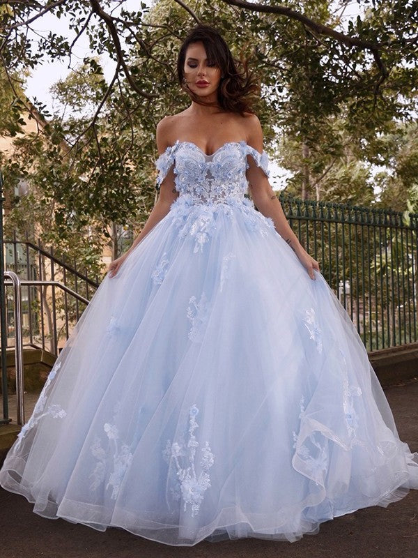 Applique Off-the-Shoulder Gown Sleeveless Tulle Ball Sweep/Brush Train Dresses