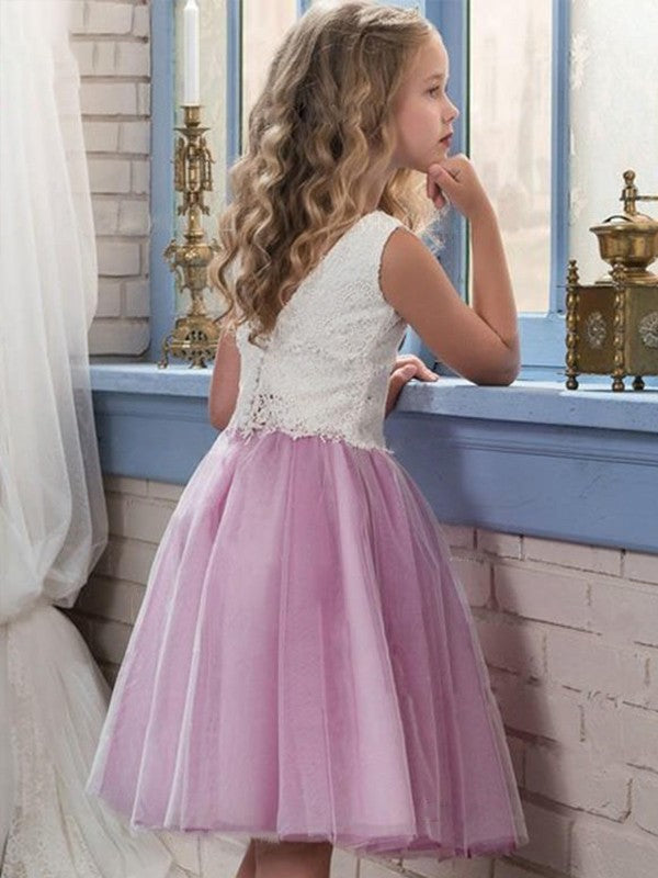 Lace Tulle Scoop Sleeveless Knee-Length A-Line/Princess Flower Girl Dresses