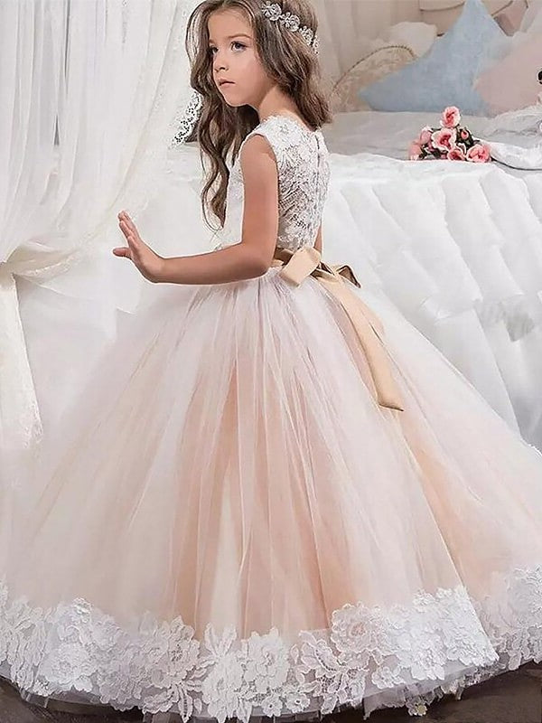 Lace Sleeveless Floor-Length Gown Ball Tulle Scoop Flower Girl Dresses