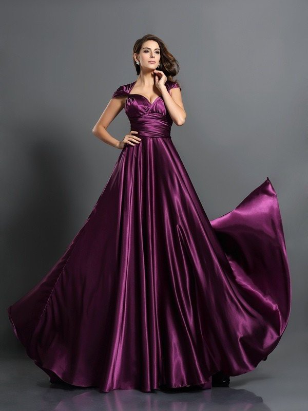 Pleats Silk A-Line/Princess like Long Sleeveless Satin Bridesmaid Dresses