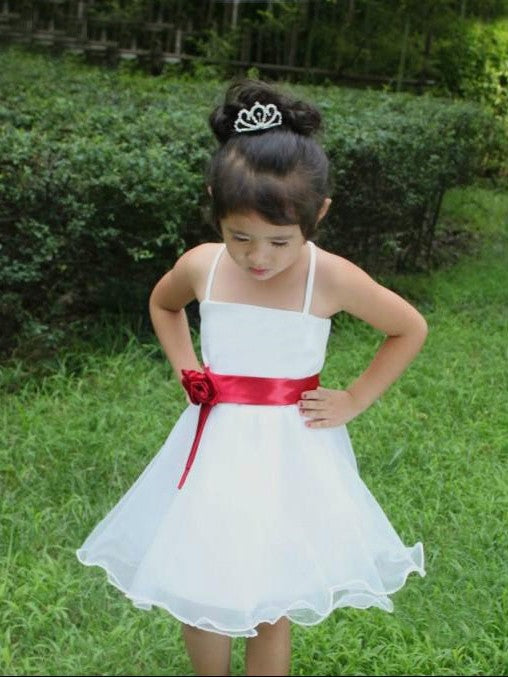 Straps Short Spaghetti Hand-made Flower A-line/Princess Organza Flower Girl Dresses