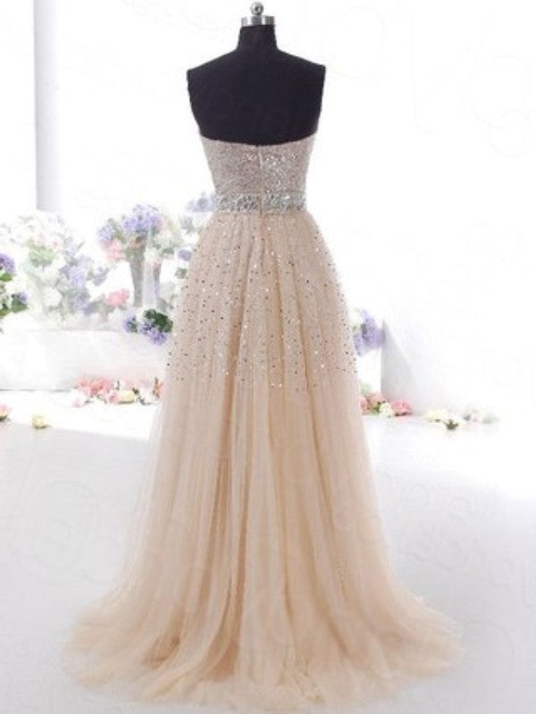 Tulle Sleeveless Sweetheart A-Line/Princess Sweep/Brush Train Dresses