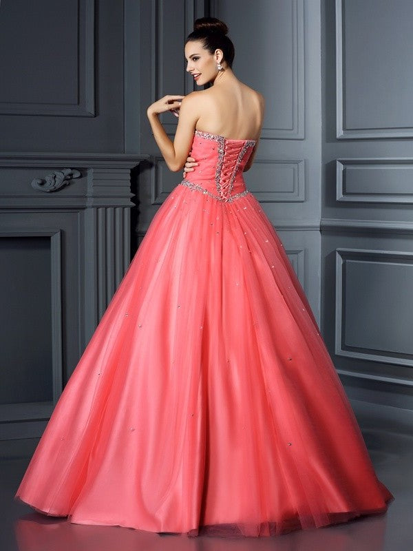 Sweetheart Gown Long Sleeveless Ball Beading Net Quinceanera Dresses