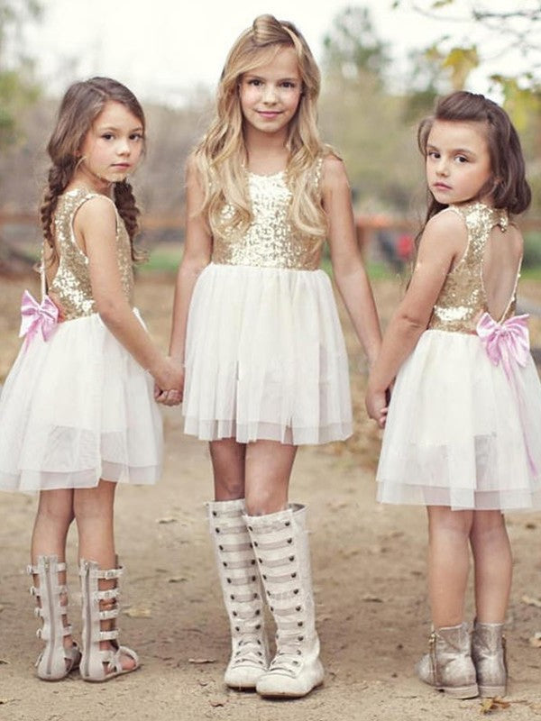 A-Line/Princess Ruffles Scoop Short/Mini Tulle Sleeveless Flower Girl Dresses