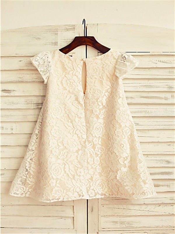 Scoop A-line/Princess Sleeves Tea-Length Lace Short Flower Girl Dresses