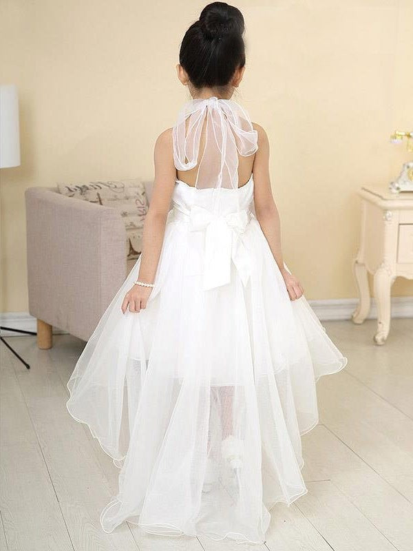 High Organza A-line/Princess High Sleeveless Low Neck Beading Flower Girl Dresses