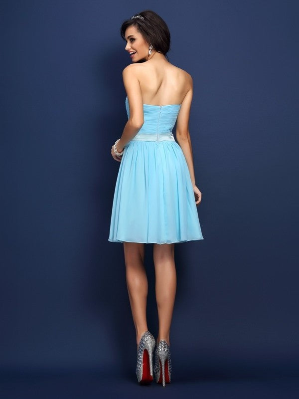 Strapless Pleats A-Line/Princess Short Sleeveless Chiffon Bridesmaid Dresses