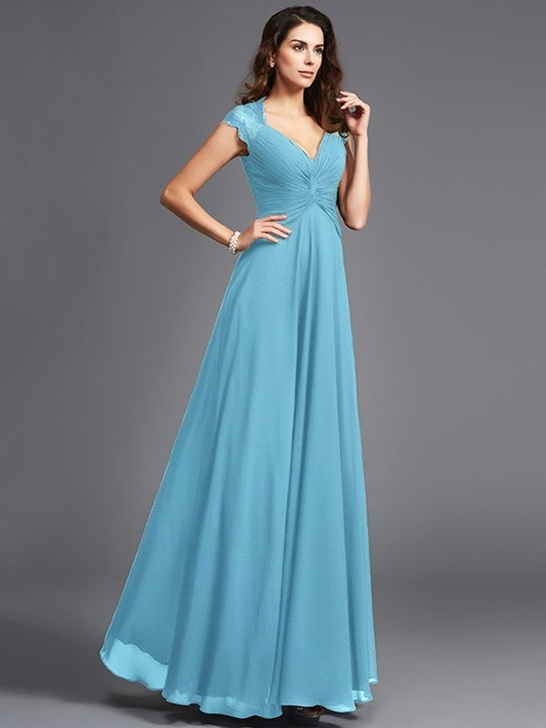 V-neck Sleeveless Long A-Line/Princess Chiffon Bridesmaid dresses