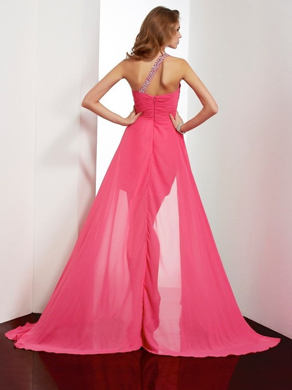 Sheath/Column Sleeveless One-Shoulder Short Beading Chiffon Homecoming Dresses