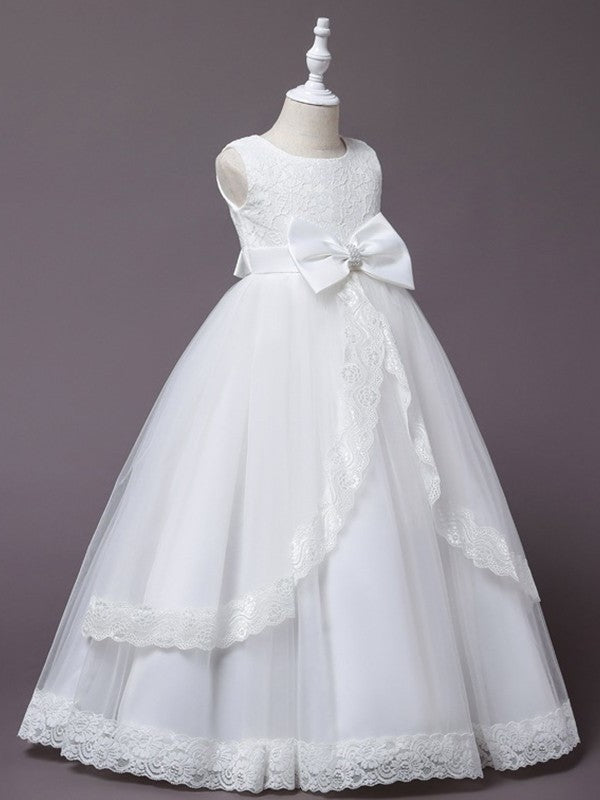 Tulle Sleeveless Applique Gown Floor-Length Scoop Ball Flower Girl Dresses