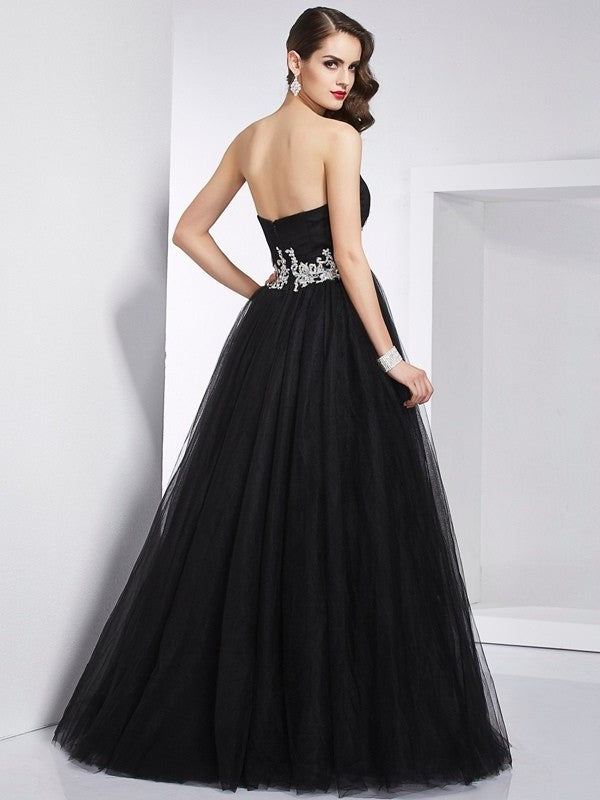 Long Ball Gown Sleeveless Sweetheart Applique Net Quinceanera Dresses