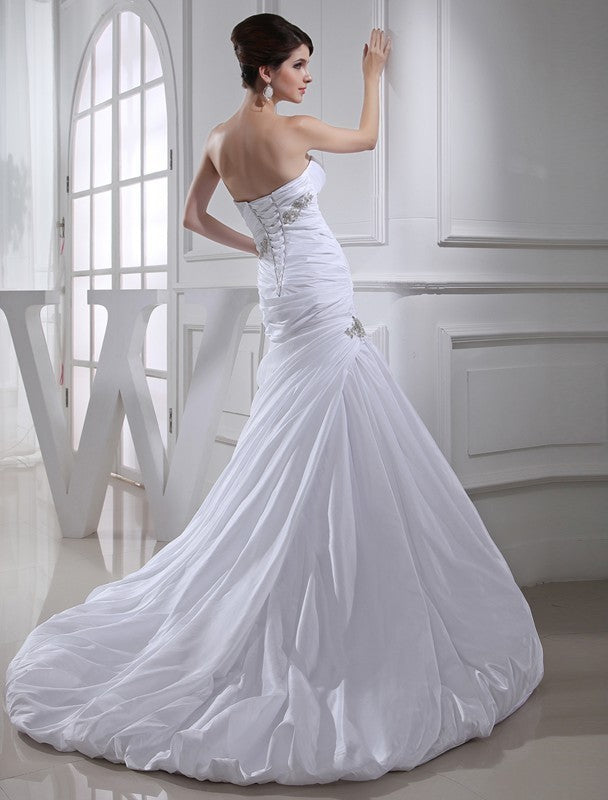 Trumpet/Mermaid Long Beading Taffeta Wedding Dresses