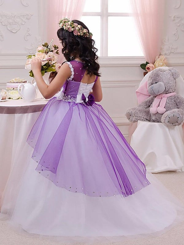 Ball Tulle Applique Jewel Floor-Length Sleeveless Gown Flower Girl Dresses