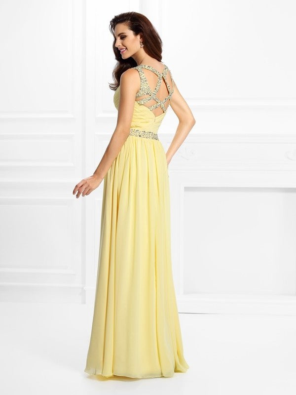 Sleeveless Sweetheart A-Line/Princess Beading Long Chiffon Dresses