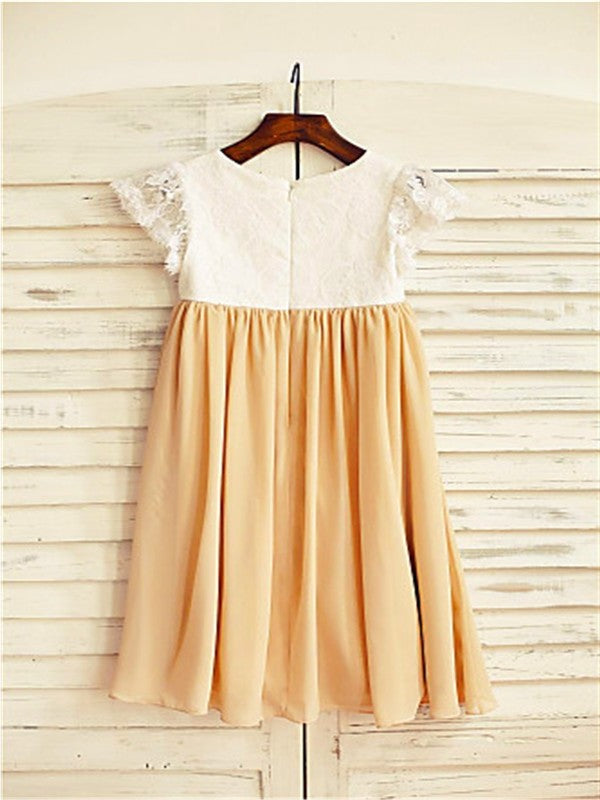 Sleeves Scoop Short Chiffon A-line/Princess Tea-Length Flower Girl Dresses