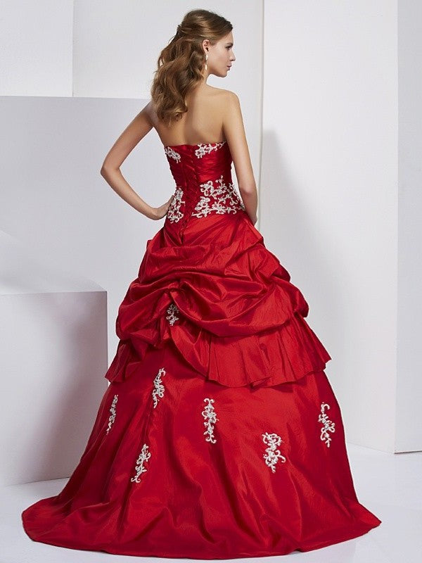 Beading Sweetheart Gown Ball Long Applique Sleeveless Taffeta Quinceanera Dresses