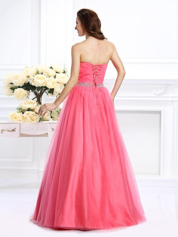 Long Sleeveless Ball Pleats Sweetheart Gown Satin Quinceanera Dresses