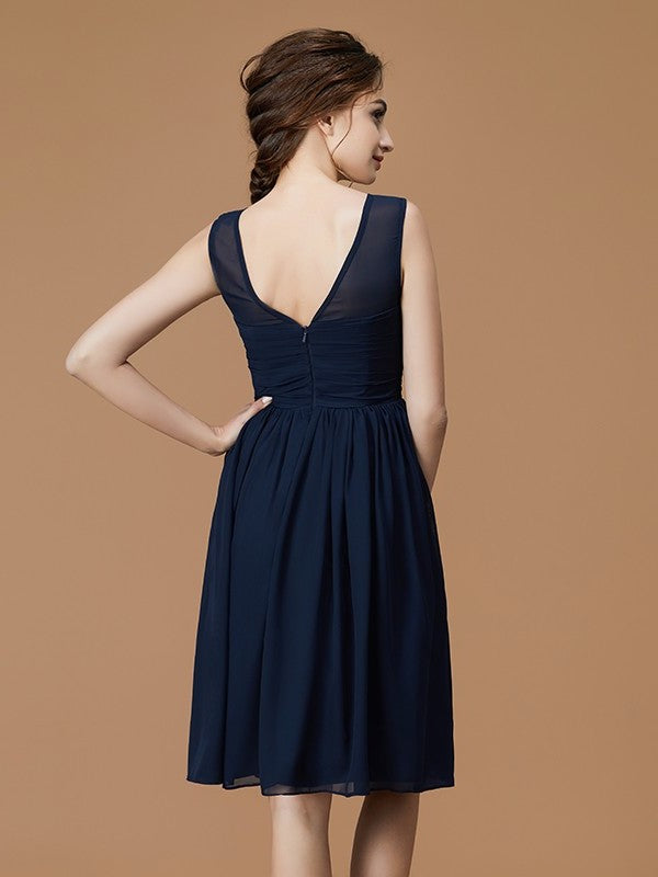 Short/Mini Ruffles Sleeveless Bateau A-Line/Princess Chiffon Bridesmaid Dresses