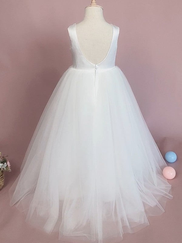 A-Line/Princess Ruffles Tulle Sleeveless Scoop Floor-Length Flower Girl Dresses