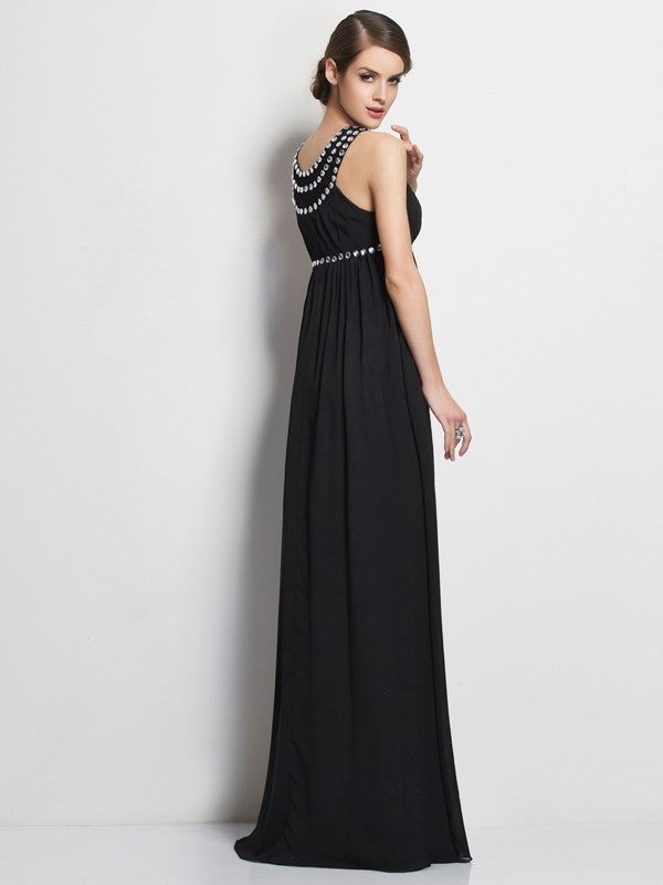 Beading Sheath/Column Sleeveless Neck High Long Chiffon Dresses