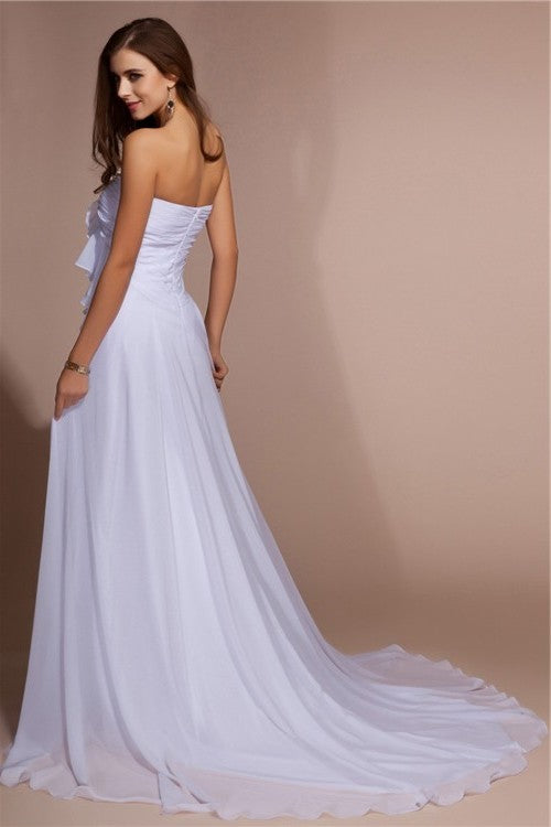 Sweetheart Sheath/Column Sleeveless Long Ruffles Chiffon Dresses