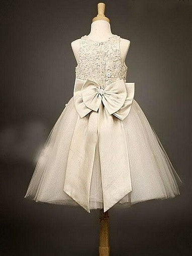 Scoop A-line/Princess Tulle Long Sleeveless Bowknot Flower Girl Dresses