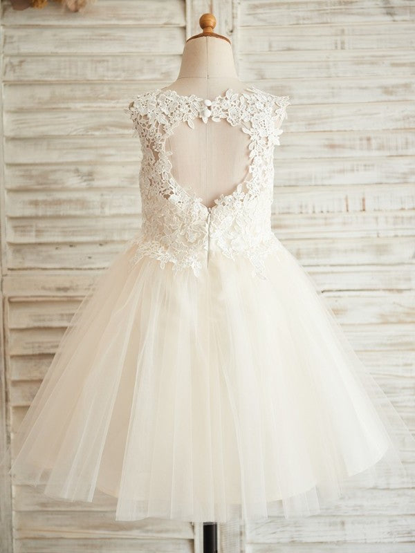 Knee-Length Tulle Sleeveless A-Line/Princess Lace Scoop Flower Girl Dresses