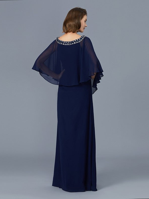 Sleeves Sheath/Column Floor-Length Mother of Scoop Beading Long Chiffon the Bride Dresses