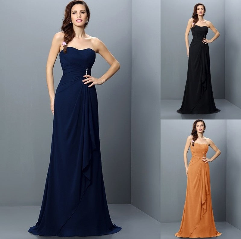 Trumpet/Mermaid Sleeveless Strapless Pleats Long Chiffon Bridesmaid Dresses