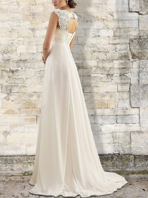 Bateau Empire Sleeveless Train Sweep/Brush Chiffon Wedding Dresses