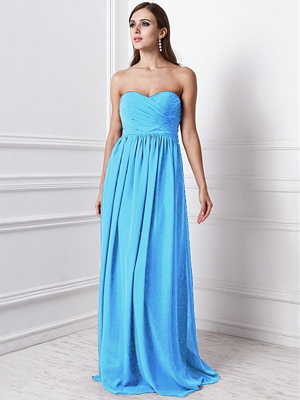 Sweetheart Ruffles Sheath/Column Long Sleeveless Chiffon Bridesmaid Dresses