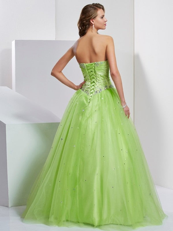 Gown Sleeveless Ball Beading Sweetheart Long Tulle Quinceanera Dresses