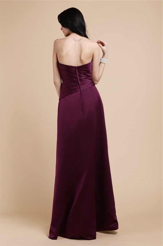 Beading A-Line/Princess Sleeveless Pleats Strapless Long Satin Dresses