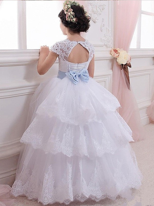 Tulle Floor-Length Sleeveless Ball Sash/Ribbon/Belt Gown Scoop Flower Girl Dresses