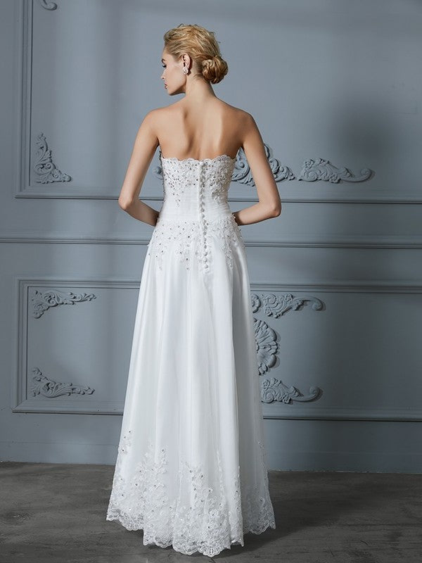 Sweetheart Beading A-Line/Princess Sleeveless Asymmetrical Tulle Wedding Dresses