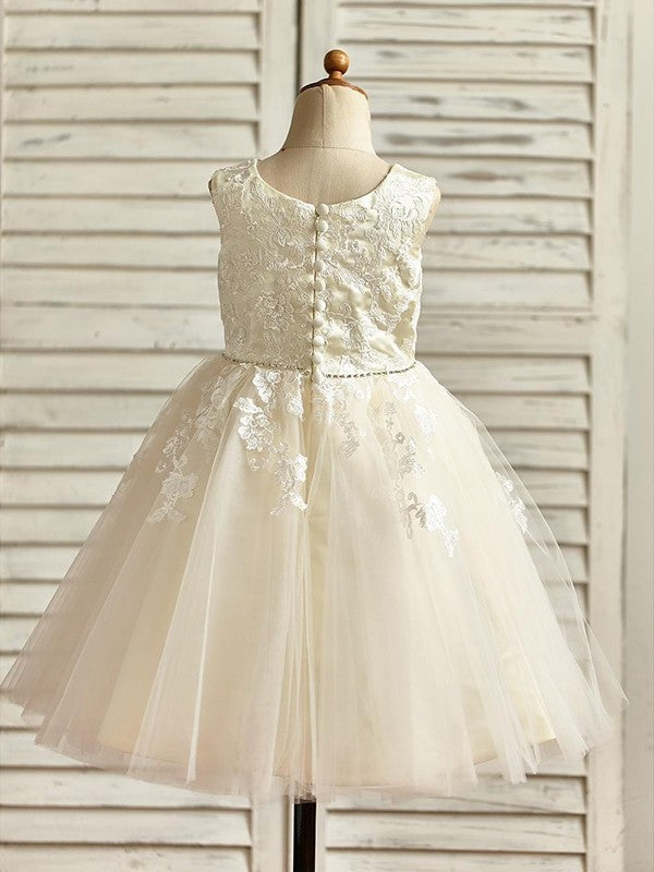 Sleeveless Lace Ankle-Length Scoop A-Line/Princess Tulle Flower Girl Dresses