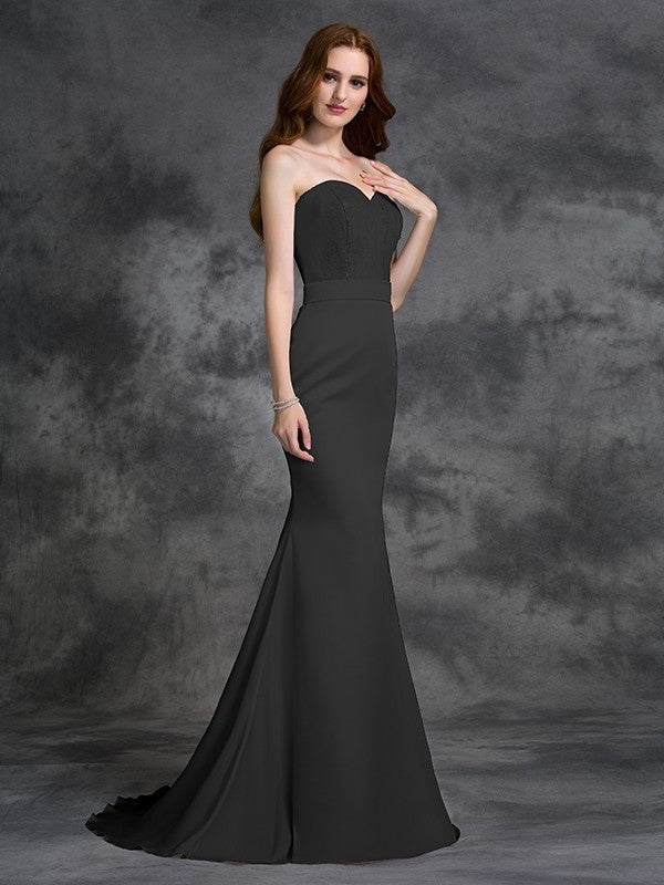 Sweetheart Long Beading Trumpet/Mermaid Sleeveless Satin Chiffon Bridesmaid Dresses