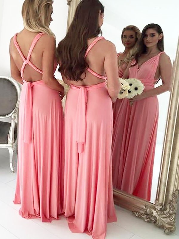 Spandex Floor-Length A-Line/Princess V-neck Sleeveless Bridesmaid Dresses