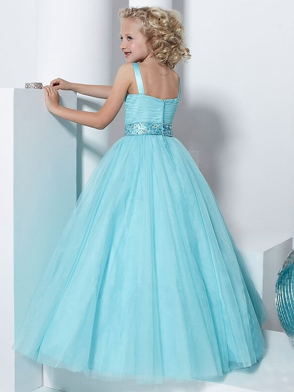 Gown Floor-Length Straps Tulle Ball Crystal Sleeveless Flower Girl Dresses