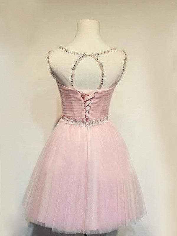 Beading Sleeveless A-Line/Princess Tulle Scoop Short/Mini Homecoming Dresses