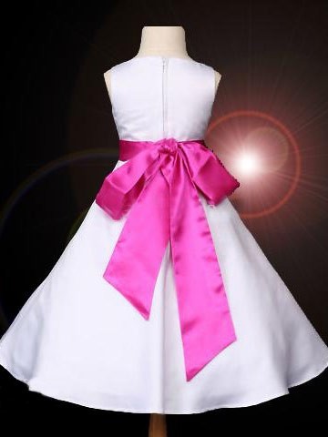 Bowknot Scoop Long Satin Sleeveless A-line/Princess Flower Girl Dresses