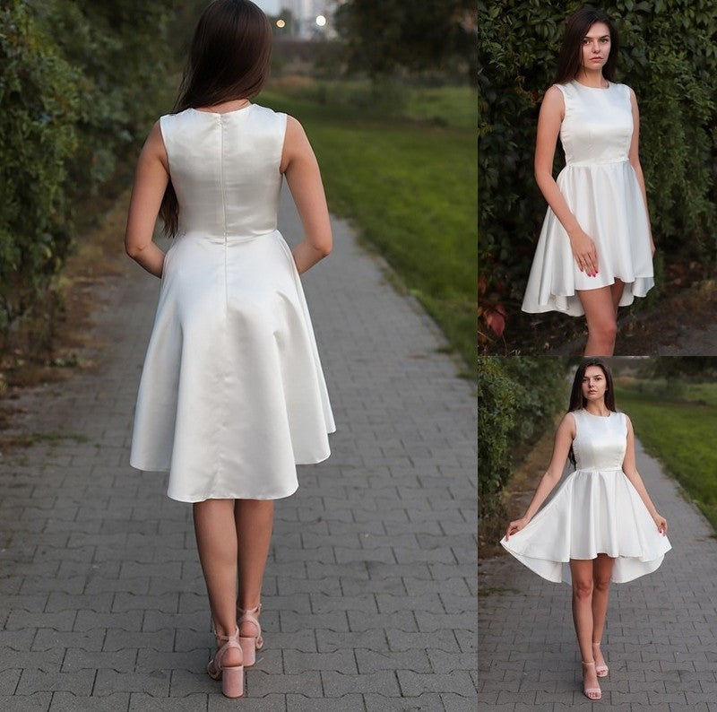 Jewel Ruffles A-Line/Princess Sleeveless Satin Short/Mini Homecoming Dresses