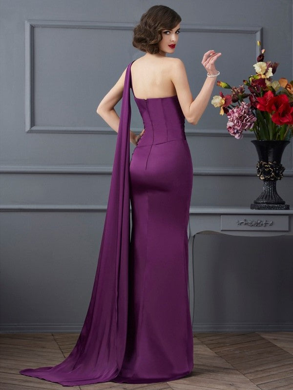 One-Shoulder Sheath/Column Sleeveless Long Chiffon Dresses