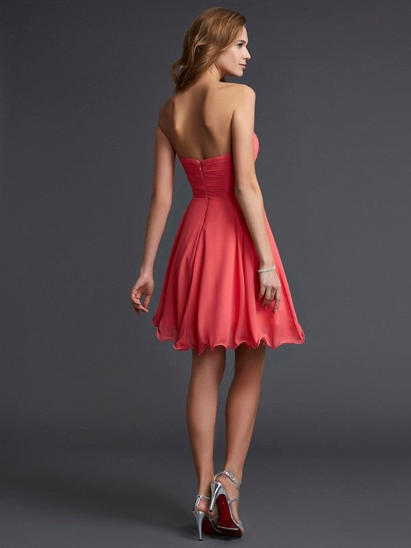 Short Beading Sweetheart A-Line/Princess Sleeveless Chiffon Homecoming Dresses