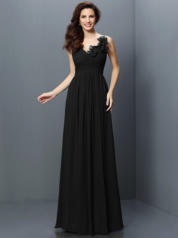 Long Sleeveless A-Line/Princess V-neck Pleats Chiffon Bridesmaid Dresses