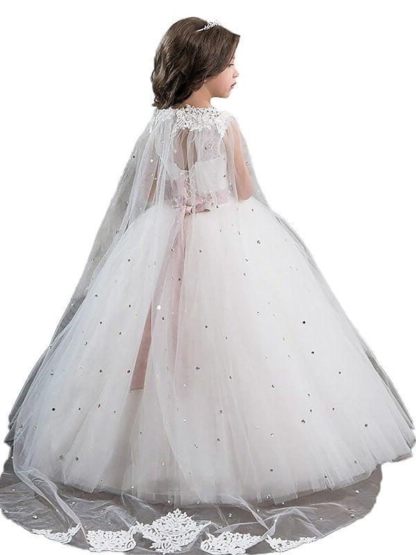 Gown Tulle Jewel Beading Sleeveless Ball Floor-Length Flower Girl Dresses