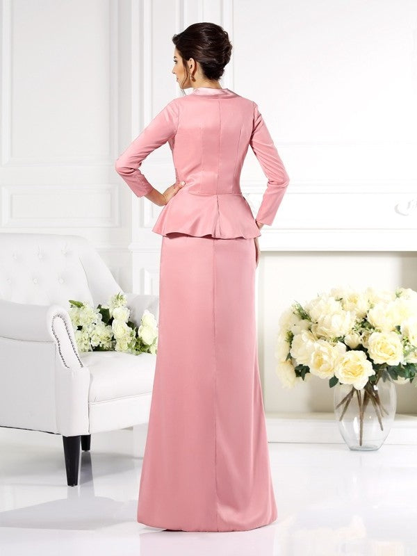 Sleeveless of Square Mother Long Satin Woven Elastic Sheath/Column the Bride Dresses