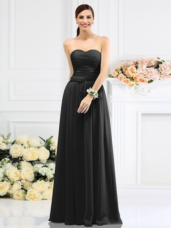 Pleats Hand-Made Sleeveless A-Line/Princess Sweetheart Long Flower Chiffon Bridesmaid Dresses