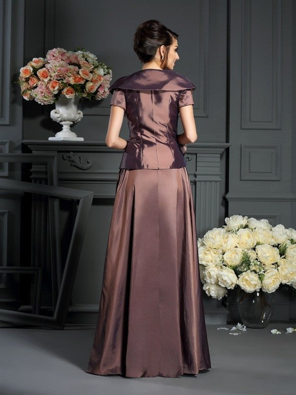 Sleeves V-neck Mother Long A-Line/Princess of Short Taffeta Bowknot the Bride Dresses